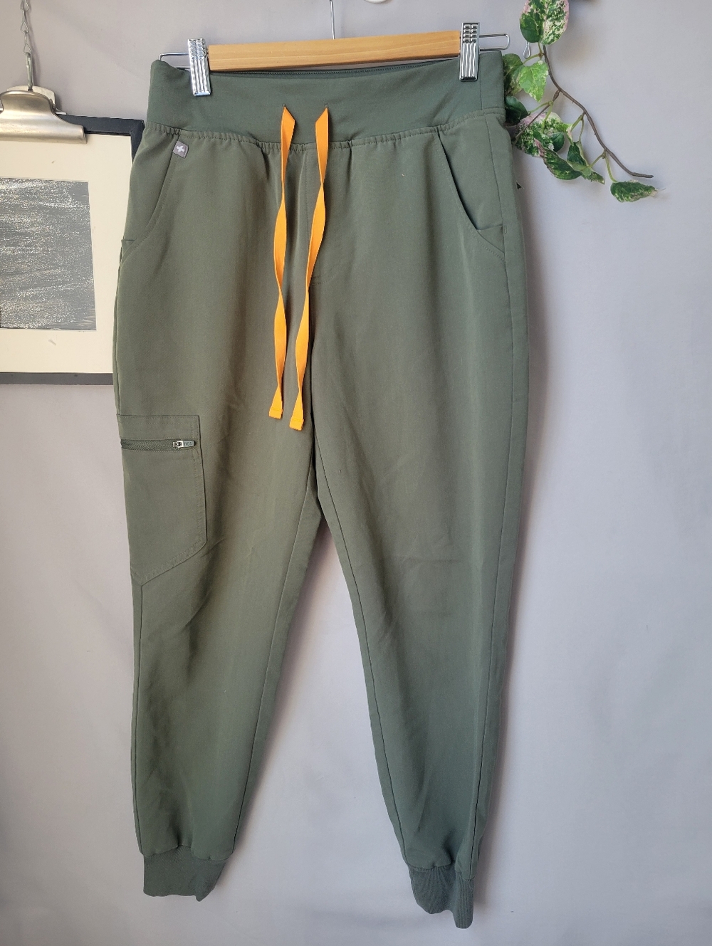 Figs Olive Green Track Joggers with Yellow Drawstring